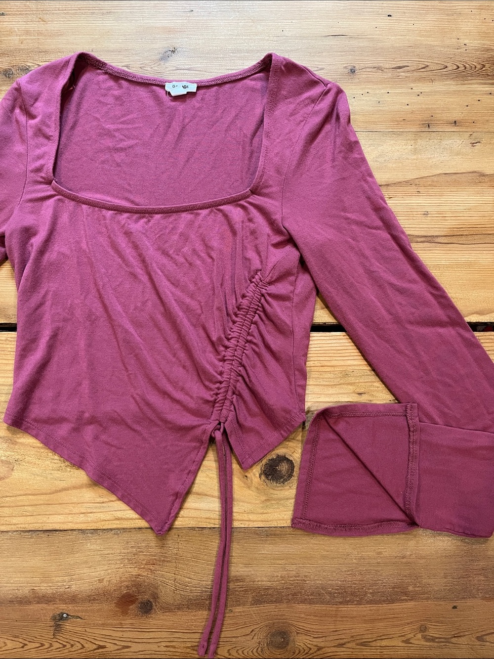 GARAGE S Blush Pink Asymmetrical Long Sleeve Blouse Top Ruching